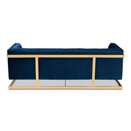 Baxton Studio Ambra Blue Velvet Upholstered and Tufted Sofa with Gold-Tone Frame 156-8866